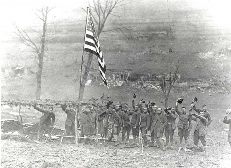 Soldiers celebrating after the armistice