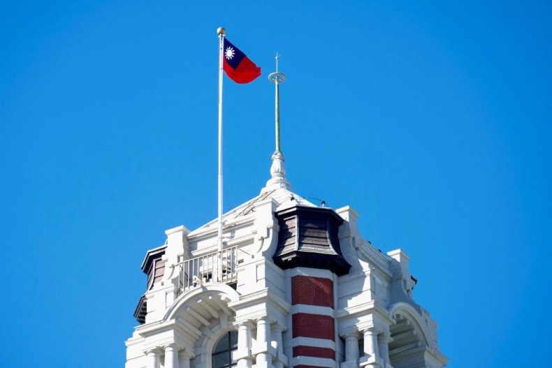 Taiwan's flag is seen on tower