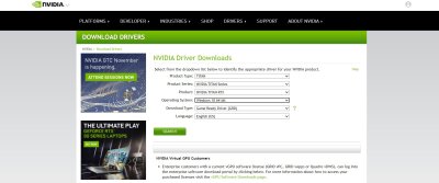 NVIDIA Download Drivers Menu