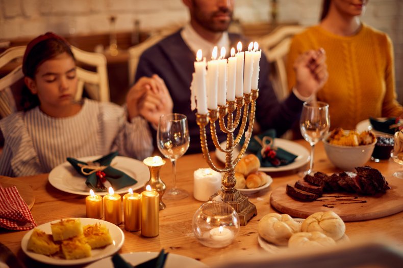 A family Hanukkah gathering. 