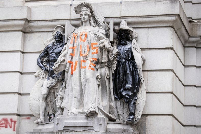 New York City statue defaced