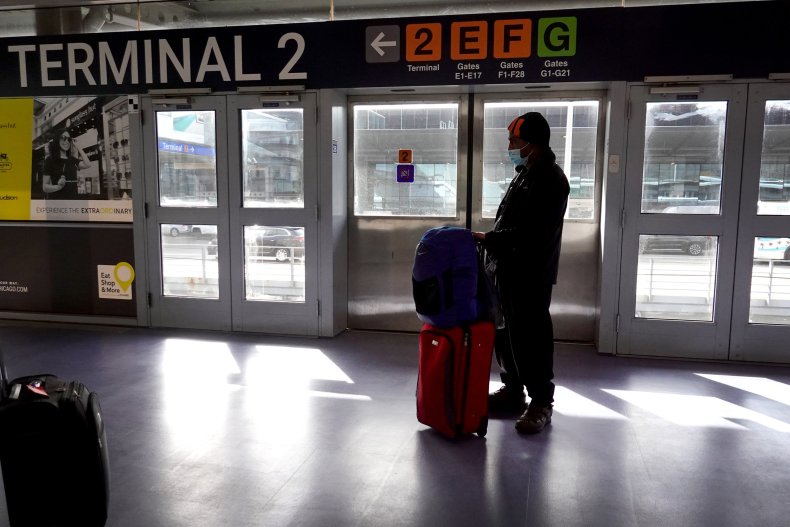Passenger waits for airport train