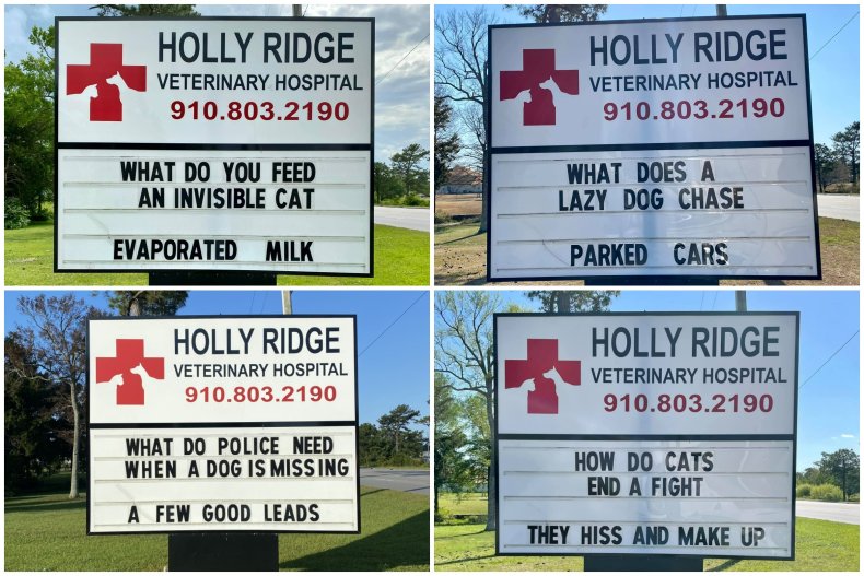 Signs at Holly Ridge Veterinary Hospital. 