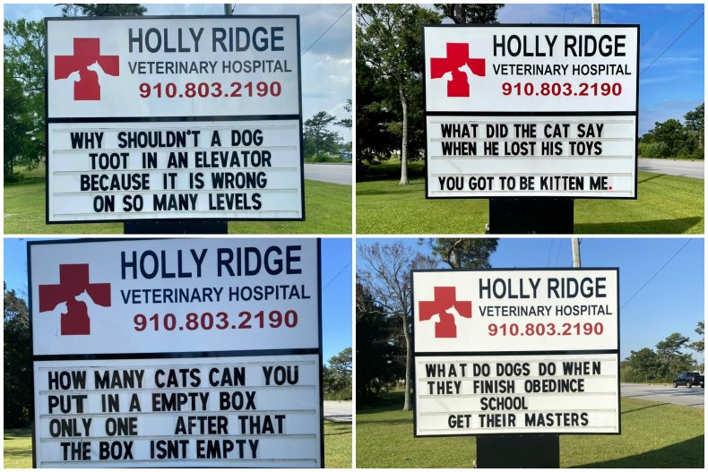 Signs at Holly Ridge Veterinary Hospital.