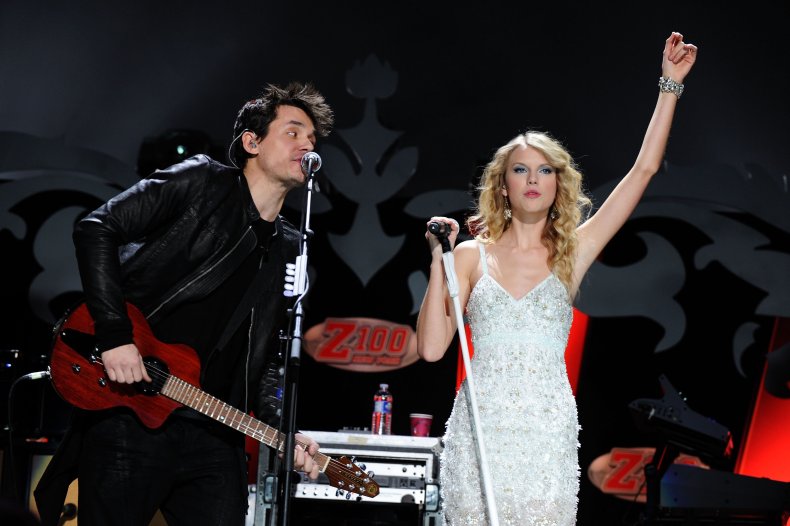 John Mayer and Taylor Swift perform onstage 