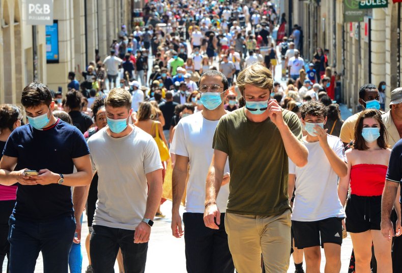 Crowd wearing face masks