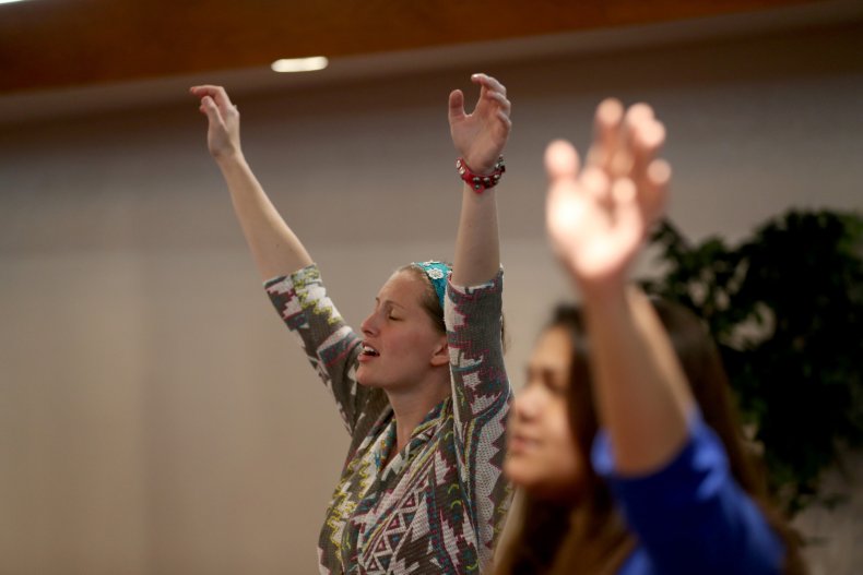 Churchgoers at a service.