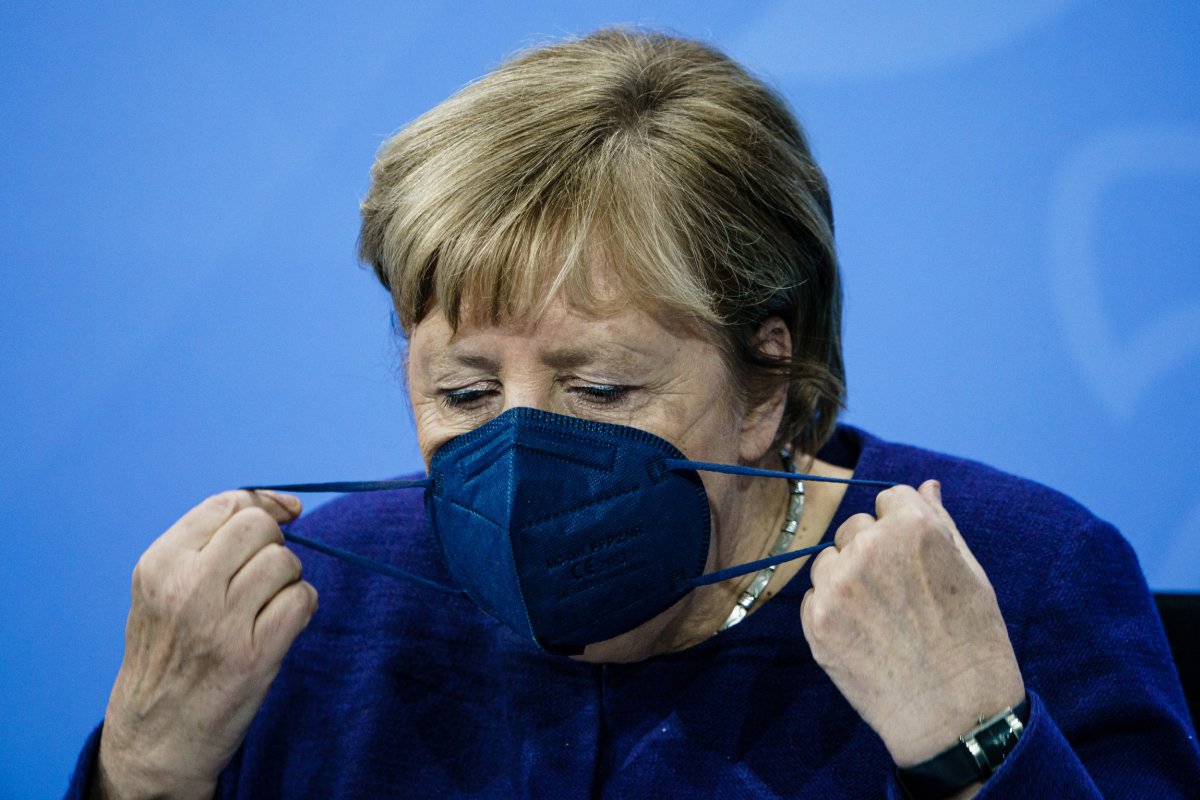 German Chancellor Angela Merkel at a briefing