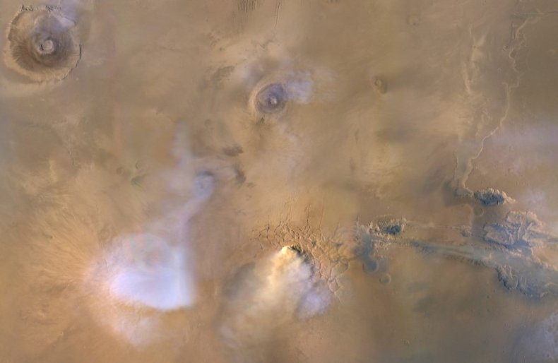 A Mars dust tower stands out