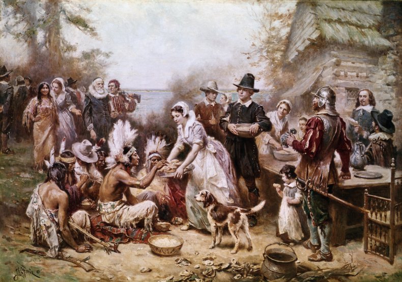 J.L.M. Ferris painting depicting the first Thanksgiving.