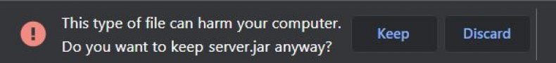 Avertissement de fichier de serveur Minecraft