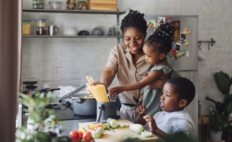 Mom cooking with kids