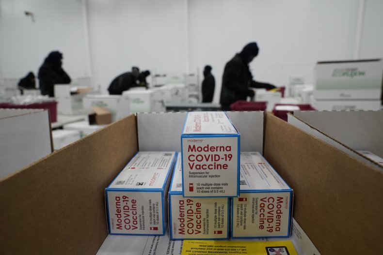 Boxes containing the Moderna Covid-19 vaccine