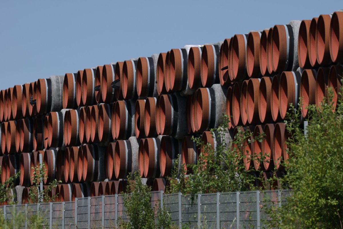 Nord Stream 2 pipes waiting in Germany