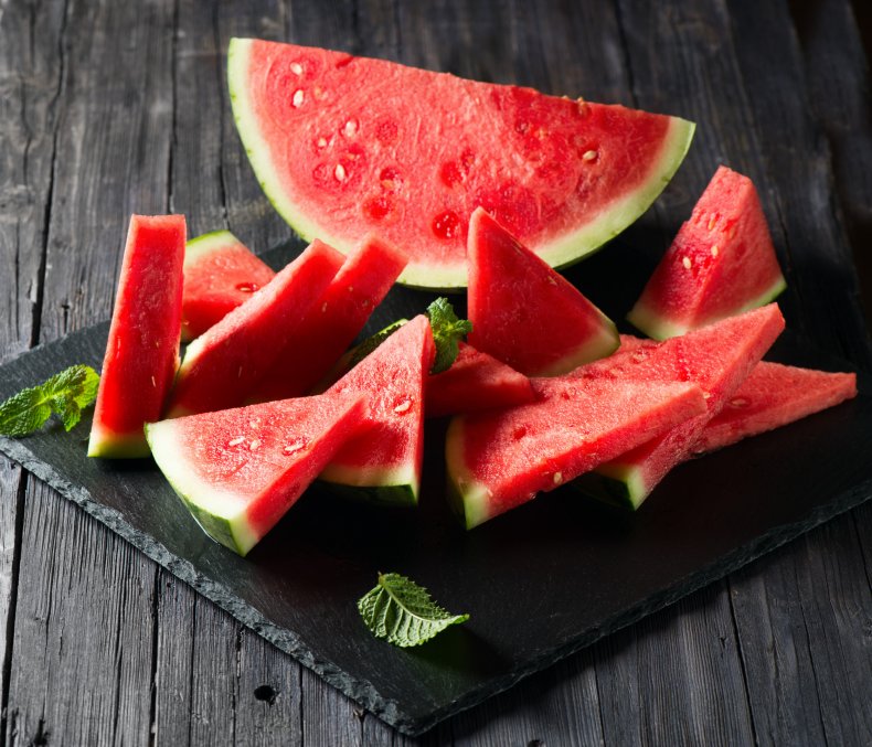 A plate of sliced watermelons.