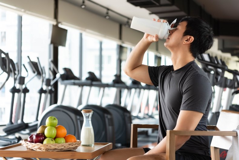 A man having protein shake. 