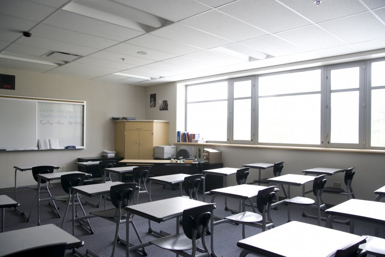 empty classroom stock photo