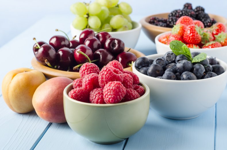 Bowls of fresh fruit. 