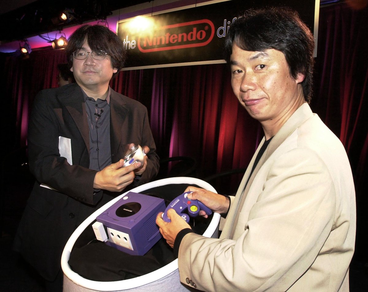 Shigeru Miyamoto and Satoru Iwata With GameCube