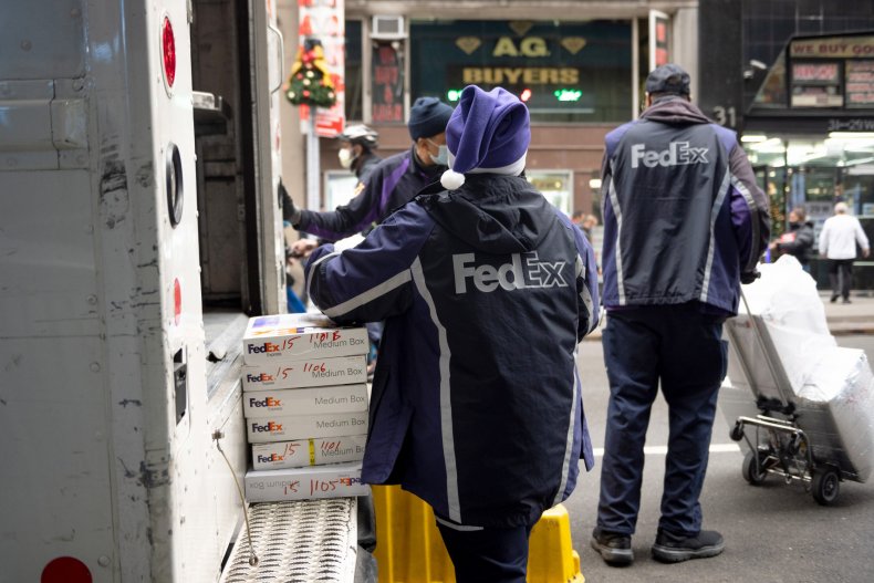 A FedEx worker in NYC. 