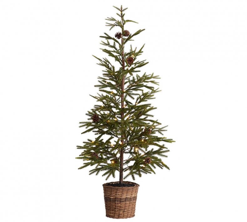 Pre-Lit Faux Pine Trees in Basket