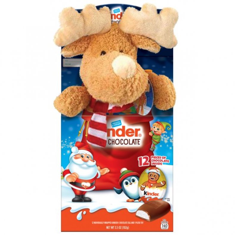A Kinder plush toy featuring chocolate eggs.