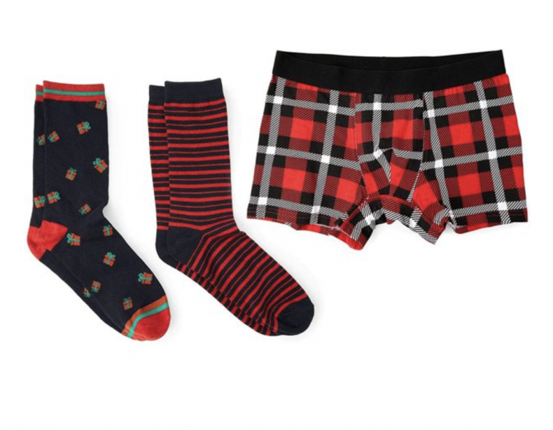 Christmas Socks & Plaid Boxer Brief Set