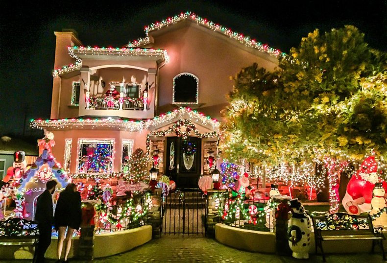 Christmas lights on house