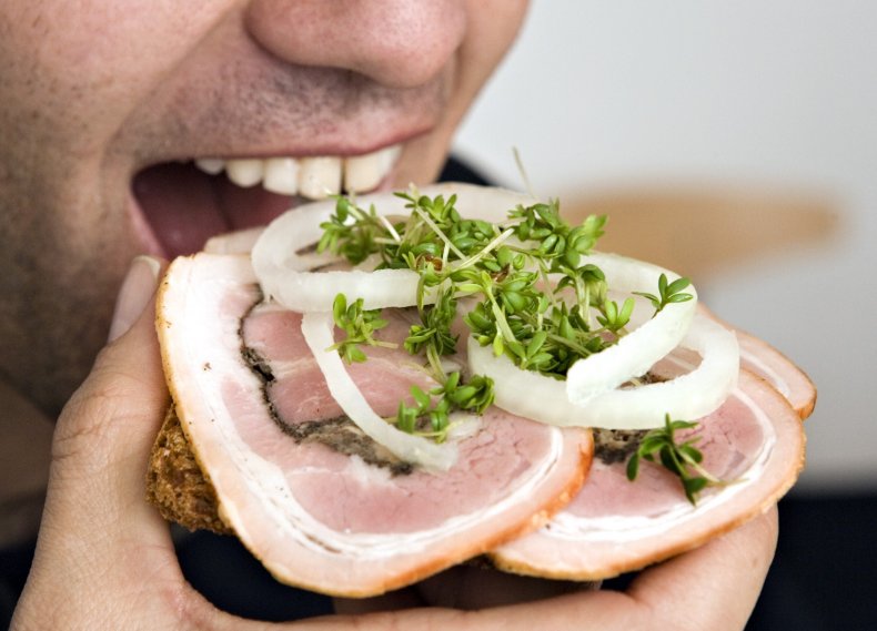 Danish sliced rolled meat speciality called Rullepoels