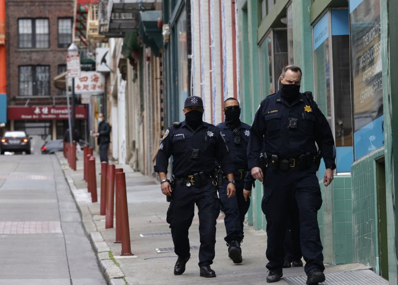 San Francisco police officers patrol Chinatown