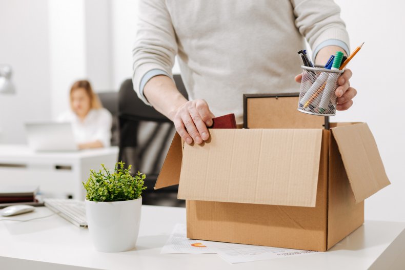 laid off worker leaves office