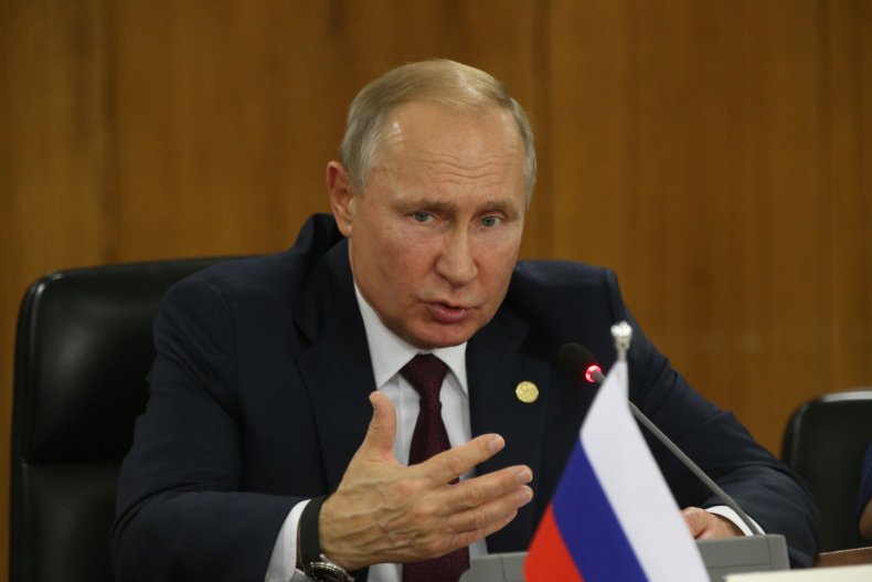 Russian President Vladimir Putin speeches during his
