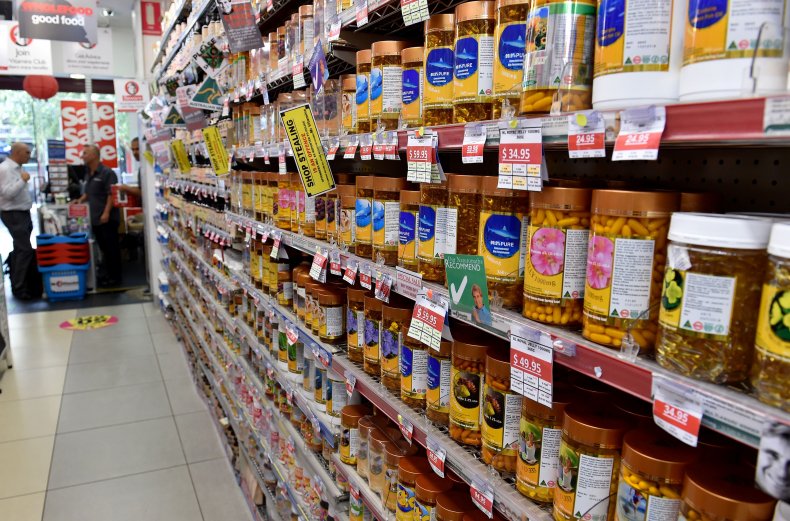 Supplement products at a store in Sydney.