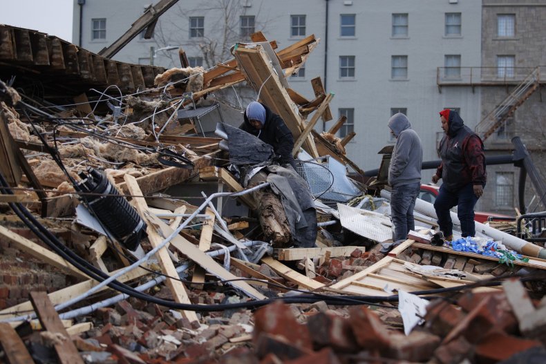 Tornado-damaged building, Mayfield, Kentucky