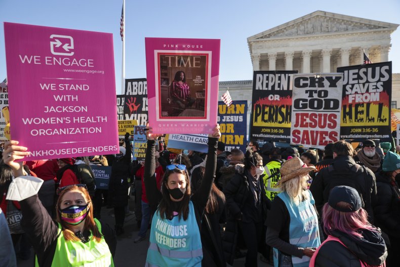 Demonstrators gather in front of the U.S.