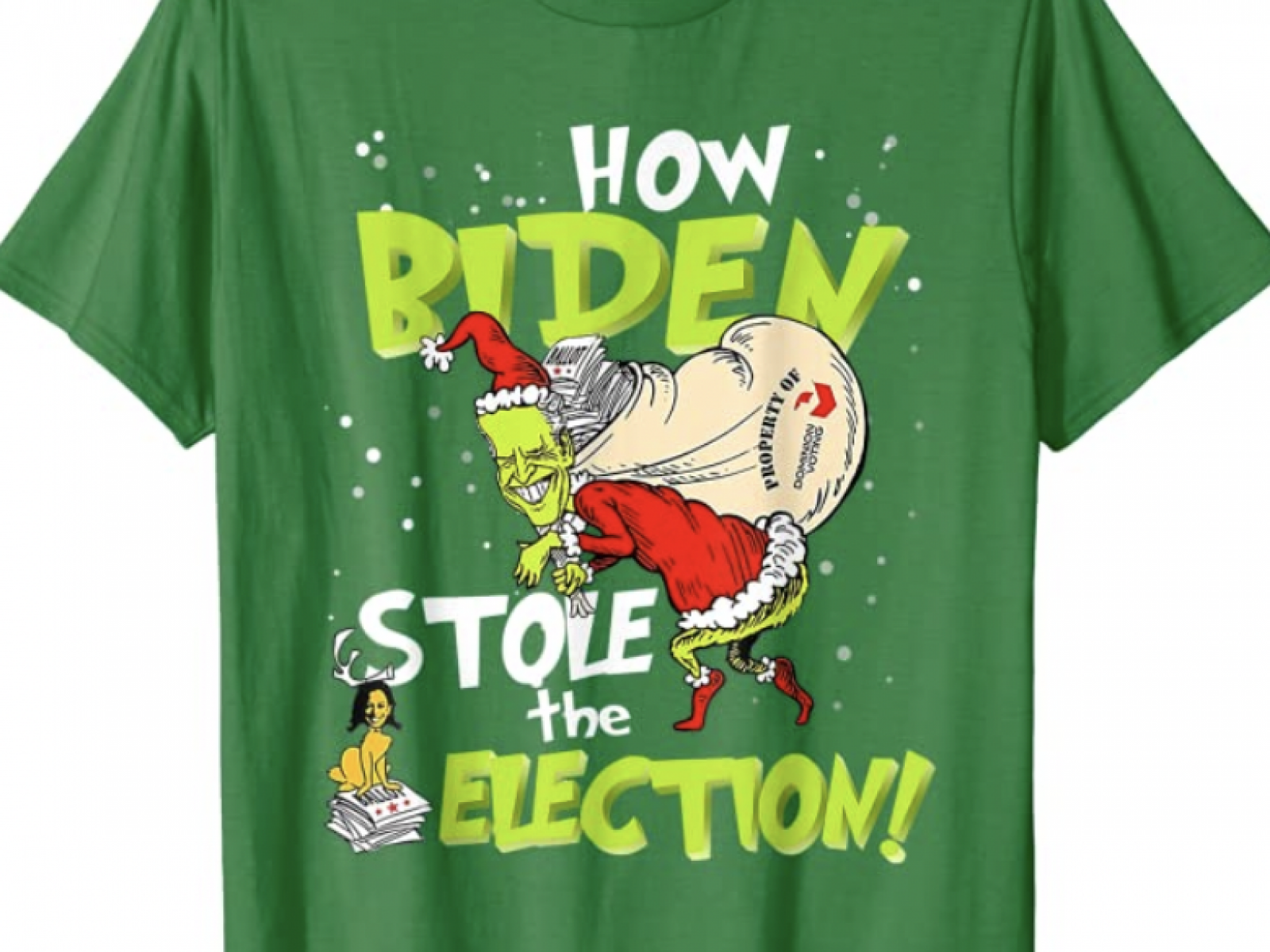 directory Moeras gat Amazon Selling 'Grinch' Shirts Accusing Biden, Dominion Voting of  'Stealing' Election