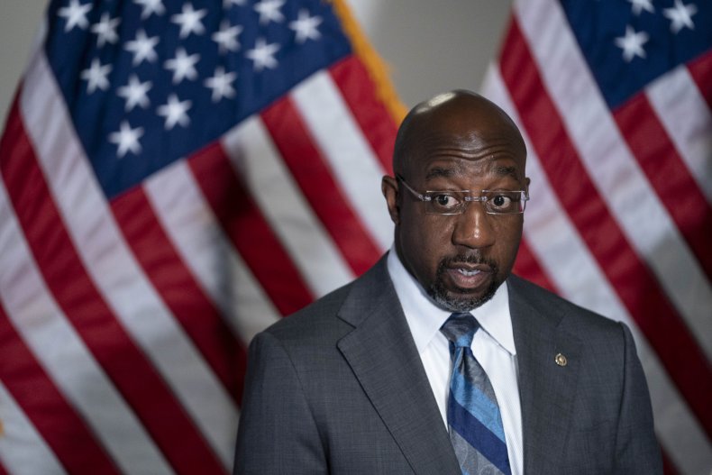 Raphael Warnock Speaks at a News Conference