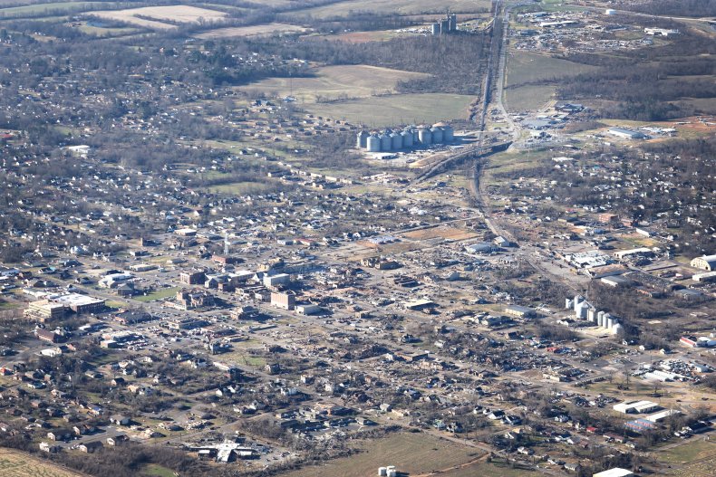 Aftermath of tornado in Mayfield, Kentucky