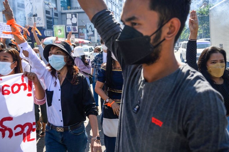 Protesters take part in a demonstration