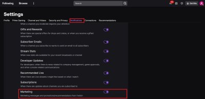 Twitch Marketing Notifications Setting Twitch Marketing Notifications Setting