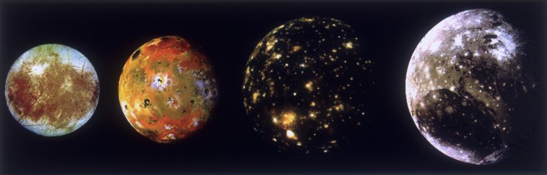 The four Galilean moons of Jupiter.