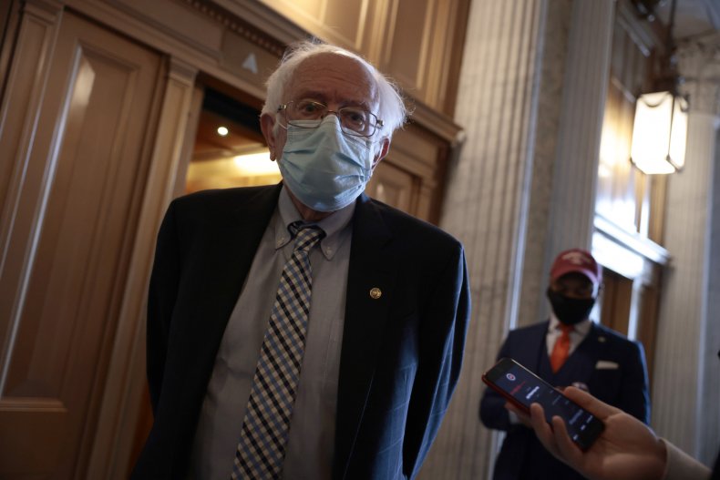 Sen. Bernie Sanders speaks to reporters
