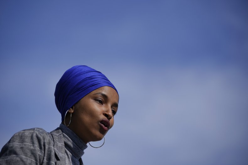 Rep. Ilhan Omar speaks outside the Capitol