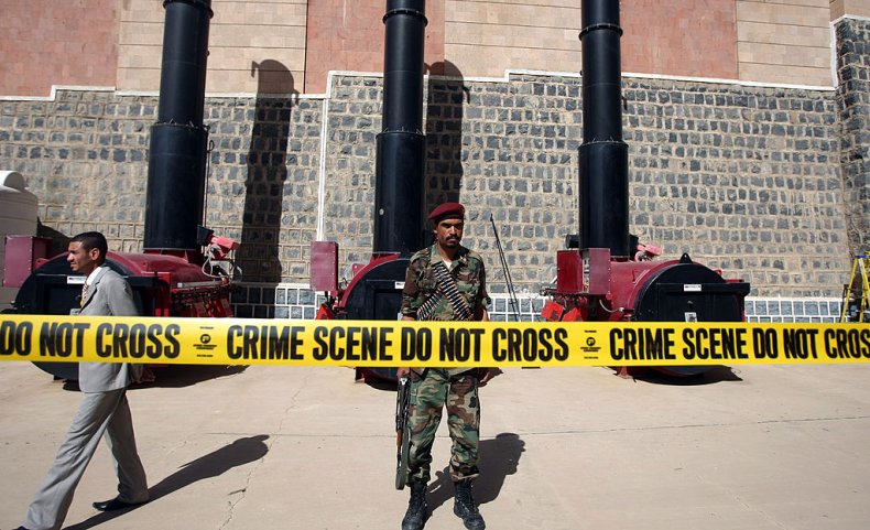 Policeman stands guard