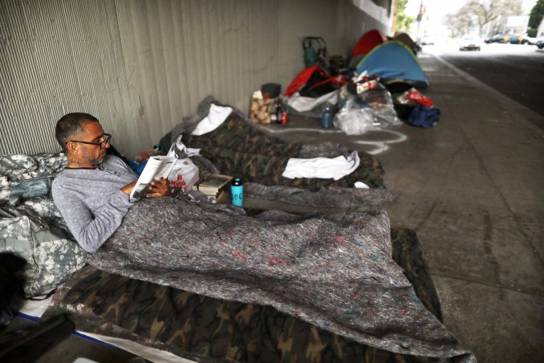 Homeless veteran reading