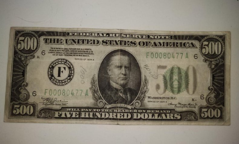 Photo of a $500 bill. 