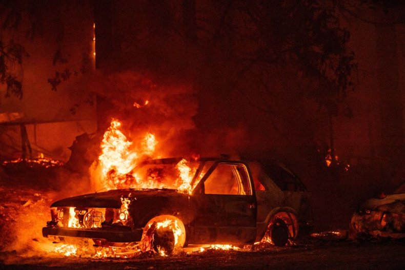Car ignited in flames