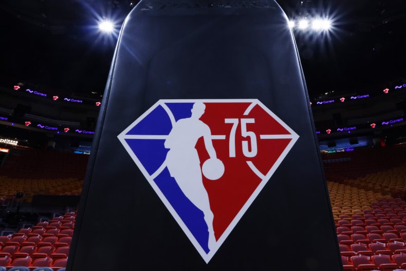 A detail of the 75th anniversary NBA 