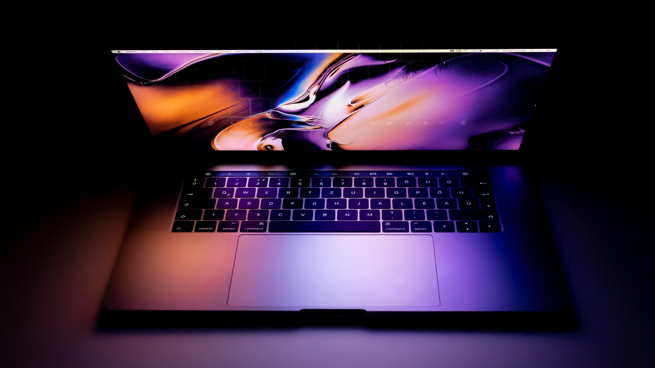 Mac computer in the dark
