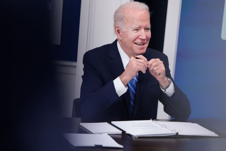President Joe Biden speaks during a call